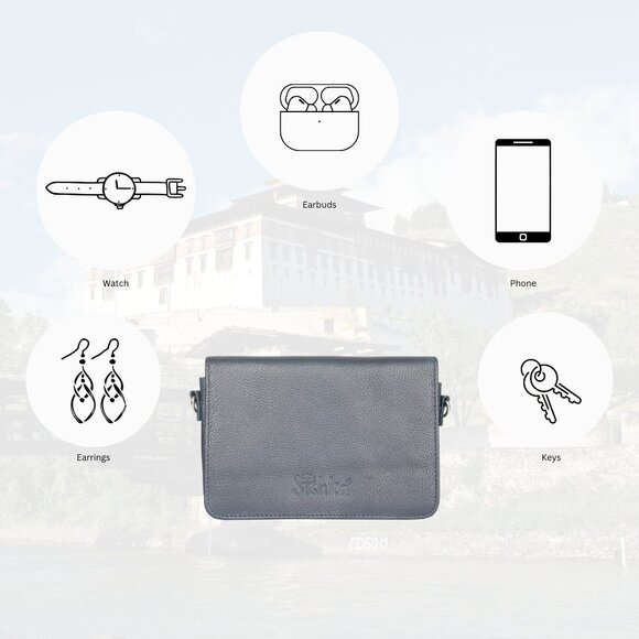 Leather Blue Crossbody Shoulder Bag – Sling Messenger Bag for Work, Daily Use - Picture 4 of 10